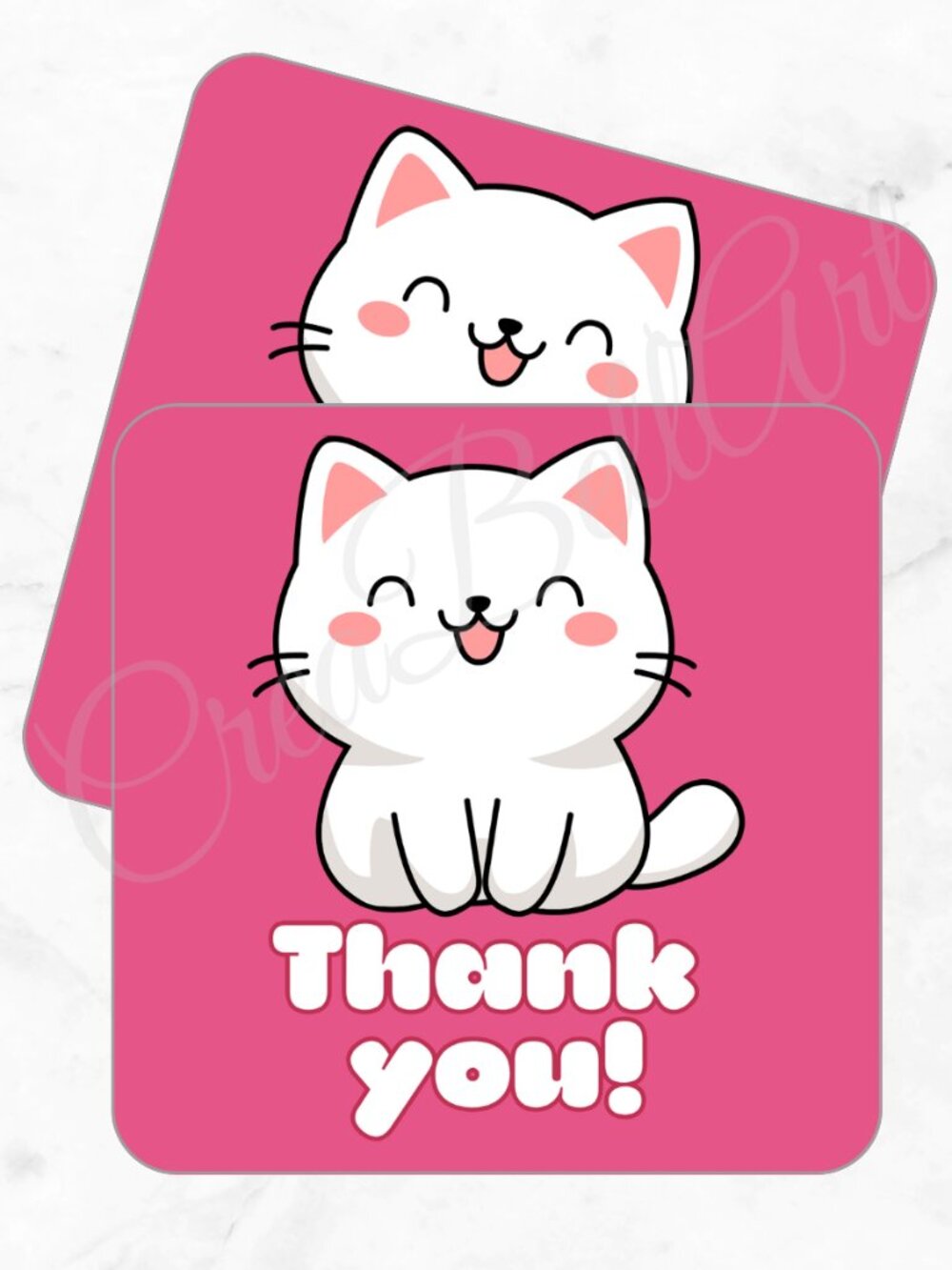 60 Pack Kawaii Cat Square Shaped Thank You Cards